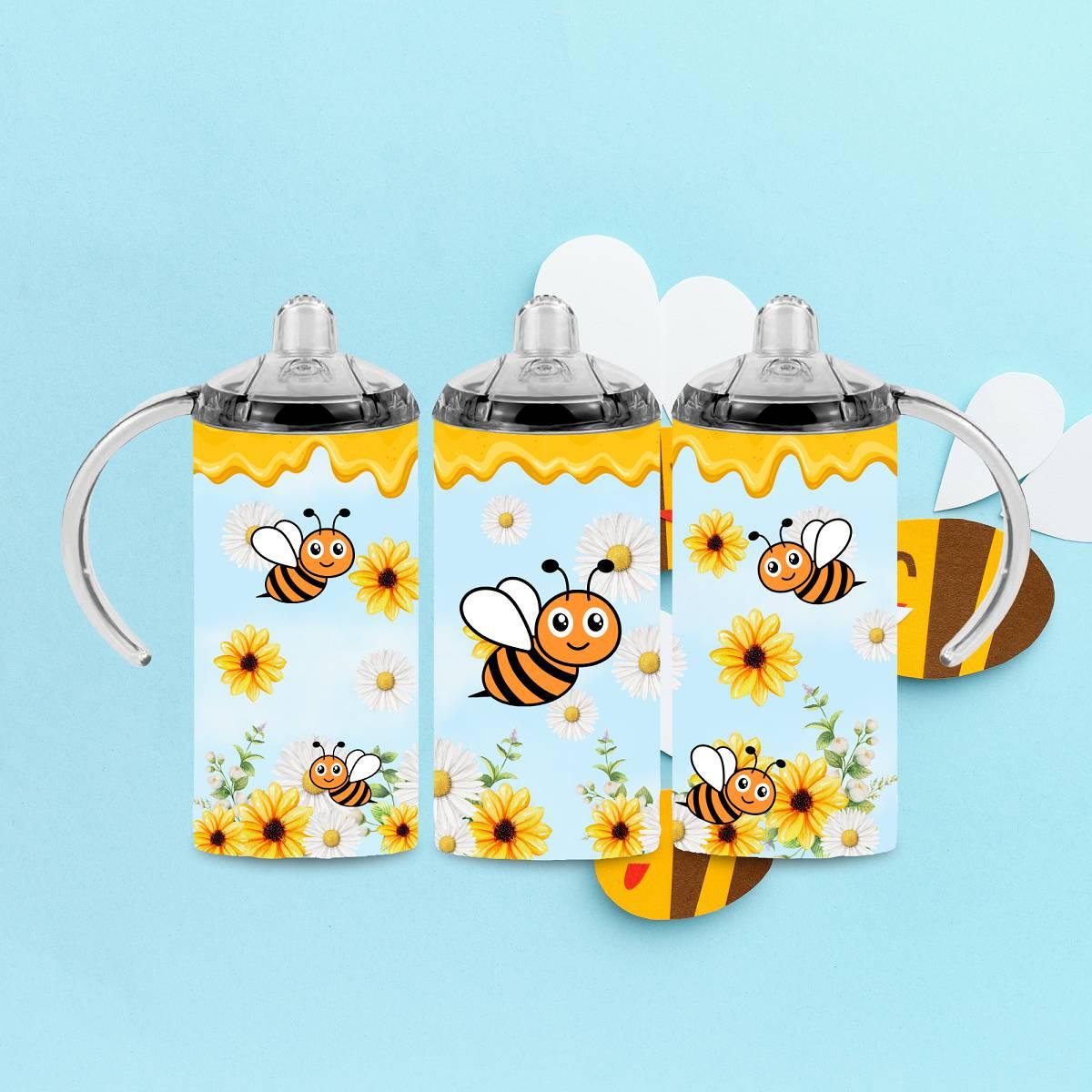 Cartoon Bees Sunflowers & Daisies - sippy cup