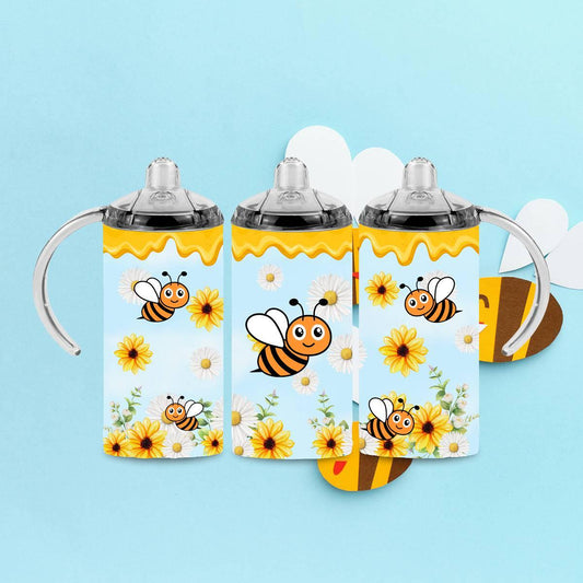 Cartoon Bees Sunflowers & Daisies - sippy cup
