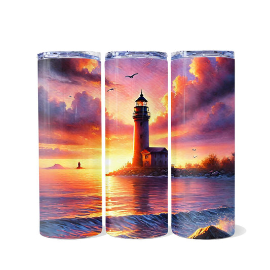 Lighthouse Painting A Dual Opening Skinny Tumbler