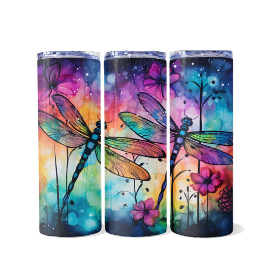 Dragonflies in Watercolor Dual Opening Skinny Tumbler