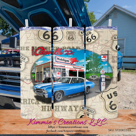 1971 Chevelle at a Mobilgas Skinny Tumbler - skinny tumbler