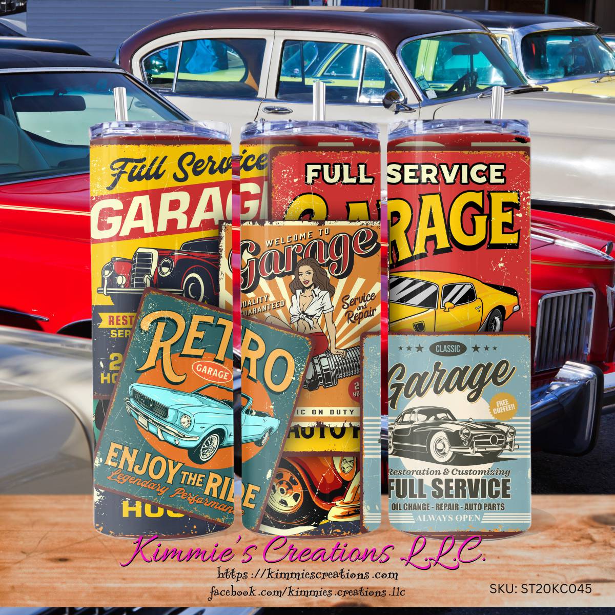 Classic Garage Signs on a Skinny Tumbler with 2 design choices - skinny tumbler