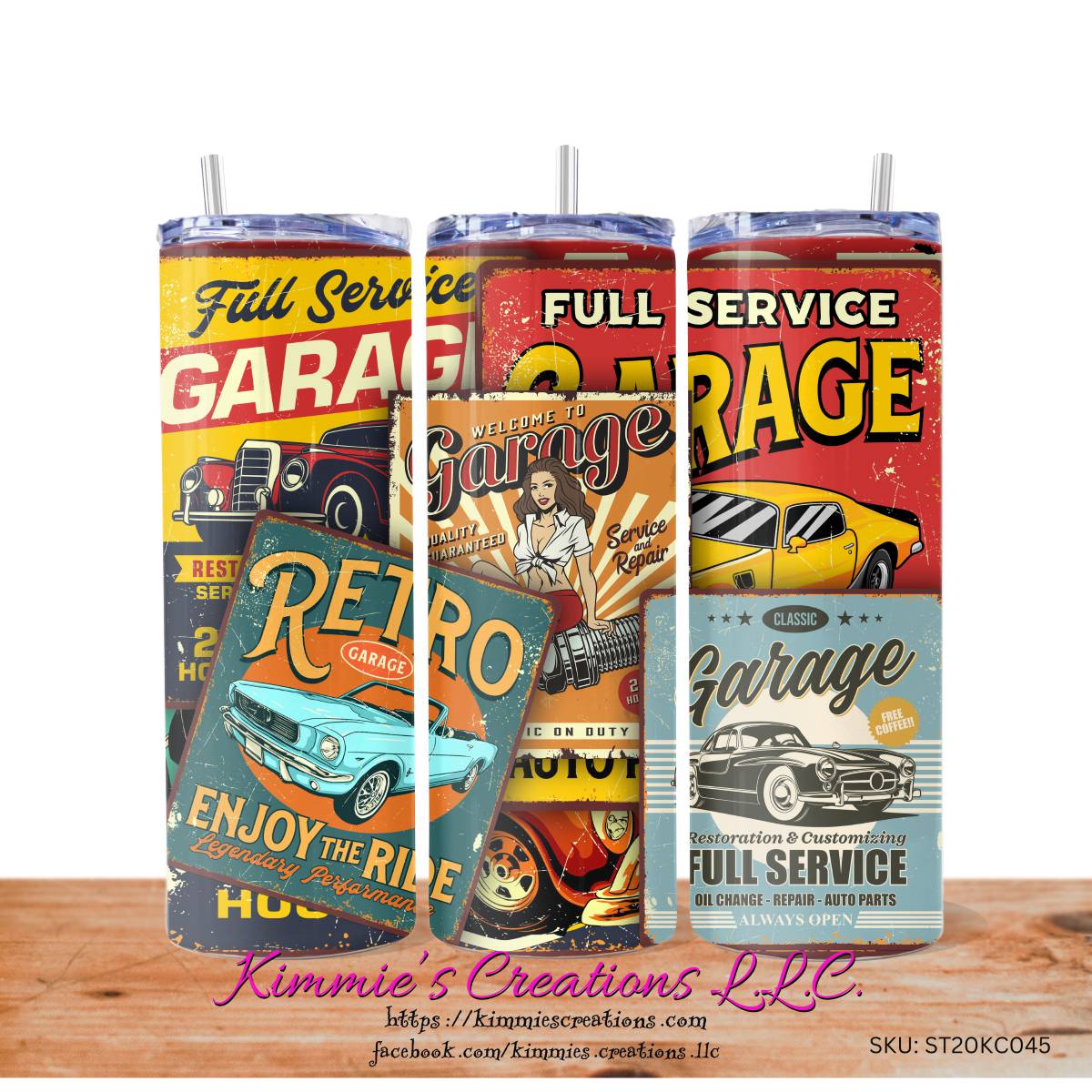 Classic Garage Signs on a Skinny Tumbler with 2 design choices - skinny tumbler