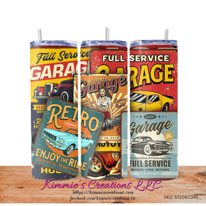 Classic Garage Signs on a Skinny Tumbler with 2 design choices - skinny tumbler