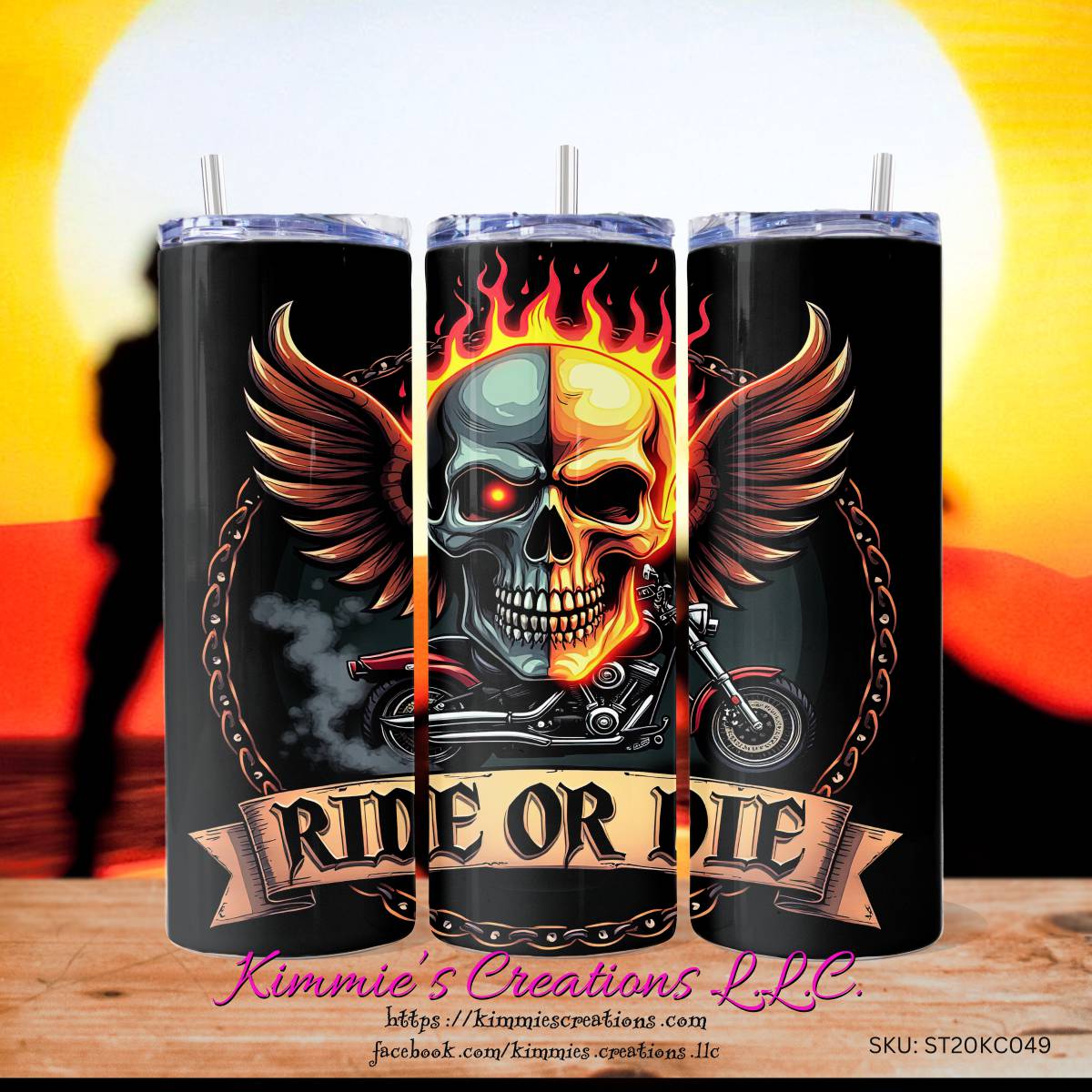 Biker Skull: Ride or Die Skinny Tumbler - skinny tumbler