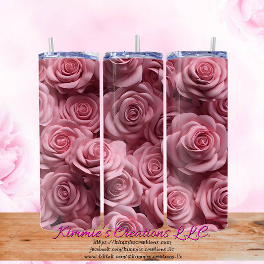 Pink Roses on a Skinny Tumbler - Kimmie's Creations L.L.C.