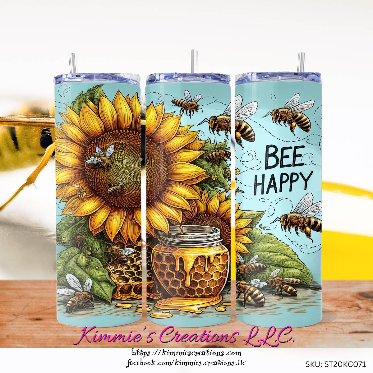 Bee Happy with Sunflowers & Honey Skinny Tumbler - skinny tumbler