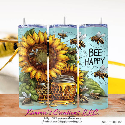 Bee Happy with Sunflowers & Honey Skinny Tumbler - skinny tumbler