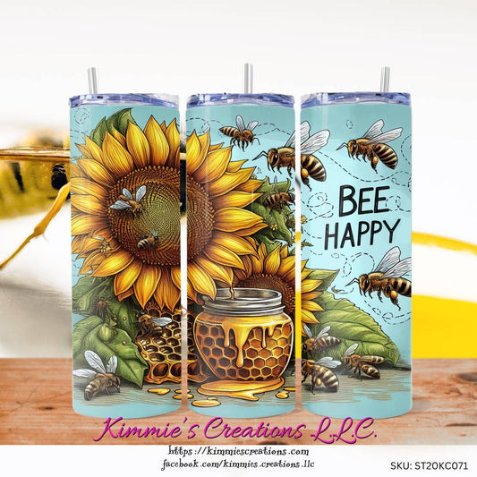 Bee Happy with Sunflowers & Honey Skinny Tumbler - skinny tumbler