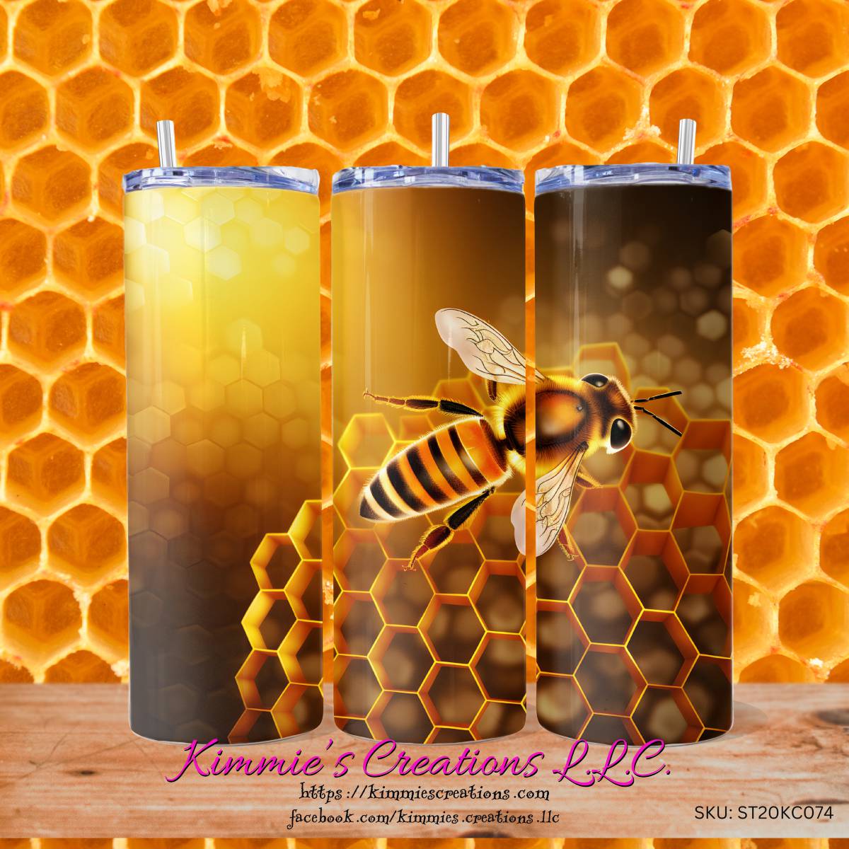 3D Bee over Honeycomb skinny tumbler