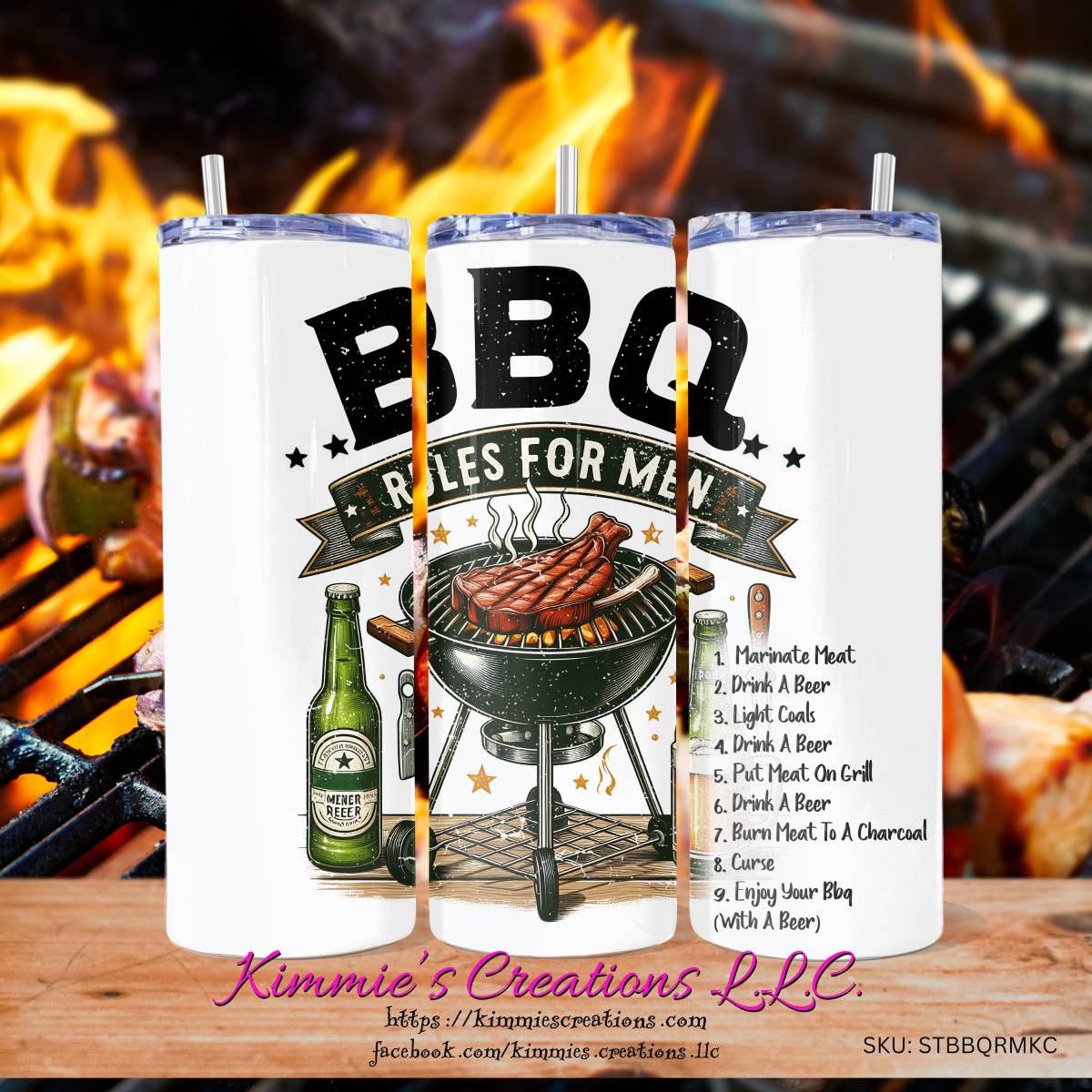 BBQ Rules for Men on a Skinny Tumbler - skinny tumbler