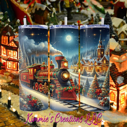 Vintage Christmas Train skinny tumbler