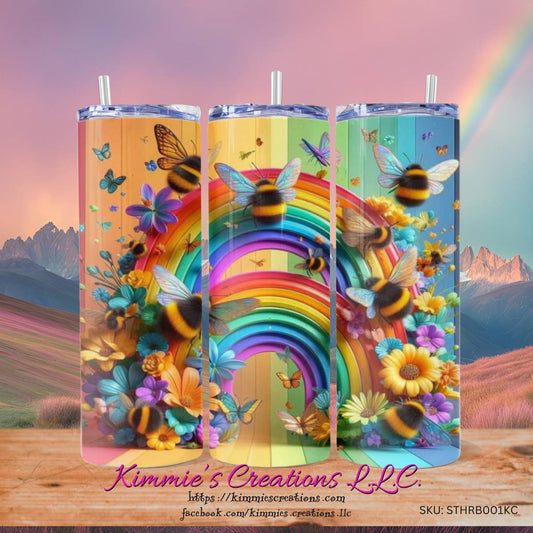 Colorful Rainbow Tumbler Buzzes with Joy! - skinny tumbler