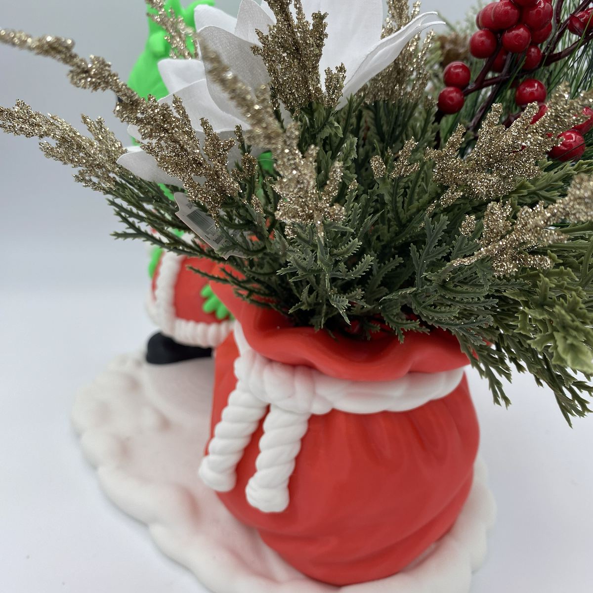 Side view of Grinch with Santa's bag 3D printed soap holder