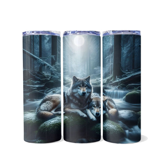 Serene Wolves a Dual Opening Skinny Tumbler