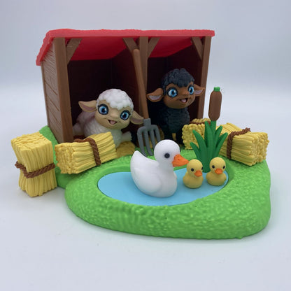Sheep Tiny Farm Playset - 3D Printed Mini Farm with Sheep, Ducks &amp; Hay