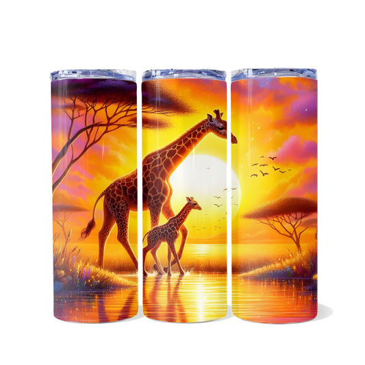 Sunset Giraffes A Dual Opening Skinny Tumbler
