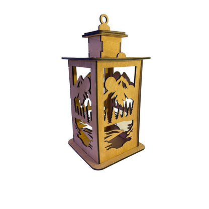 Sunset Mountain Lantern Cupola Design with a flameless candle and 6 design choices - 02 / Teak - decor