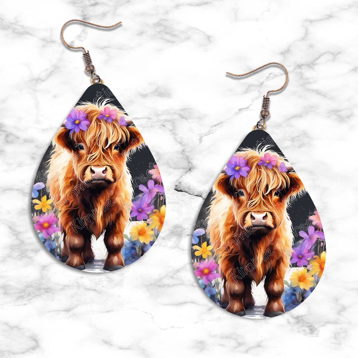 Highland Cow Summer Design Teardrop Earring Collection - 03 - jewelry