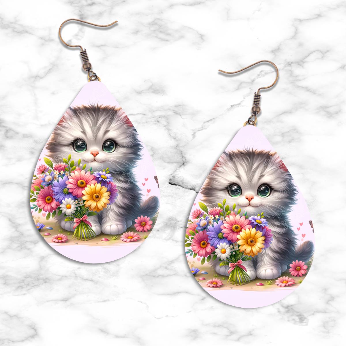 Kittens and Flowers Teardrop Earring Collection - 03 - jewelry