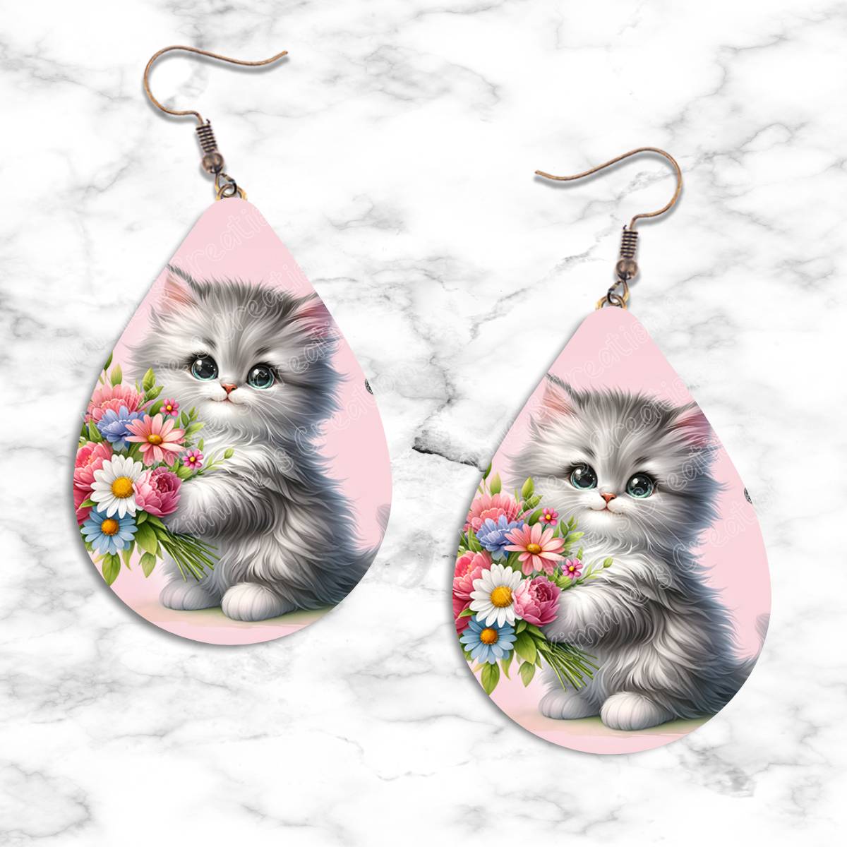 Kittens and Flowers Teardrop Earring Collection - 04 - jewelry