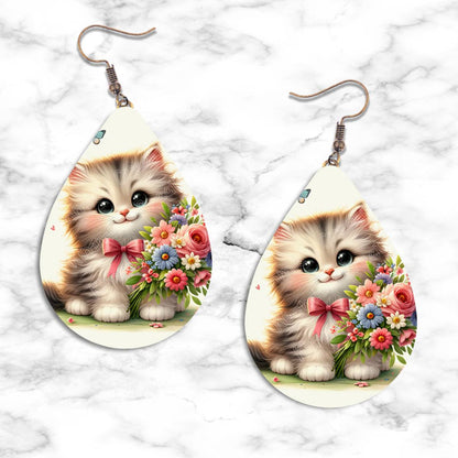 Kittens and Flowers Teardrop Earring Collection - Kimmie's Creations L.L.C.