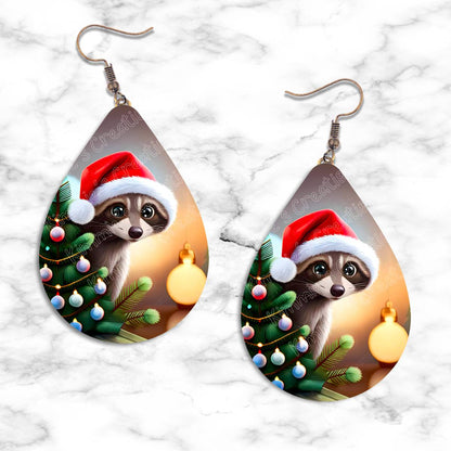 Racoon Christmas Teardrop Earrings - Kimmie's Creations L.L.C.
