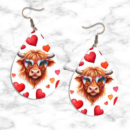Highland Cow Valentines Teardrop Earring Collection - 01 - jewelry