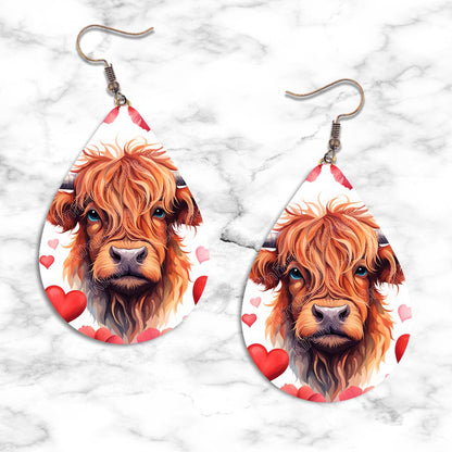 Highland Cow Valentines Teardrop Earring Collection - 03 - jewelry