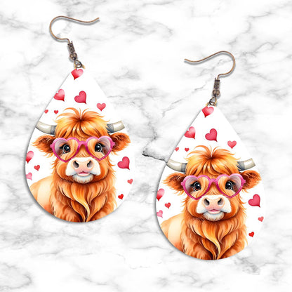 Highland Cow Valentines Teardrop Earring Collection - 04 - jewelry