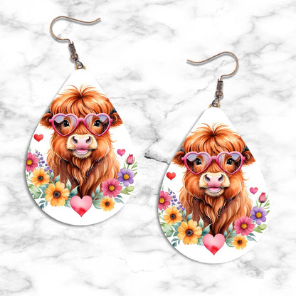 Highland Cow Valentines Teardrop Earring Collection - 05 - jewelry