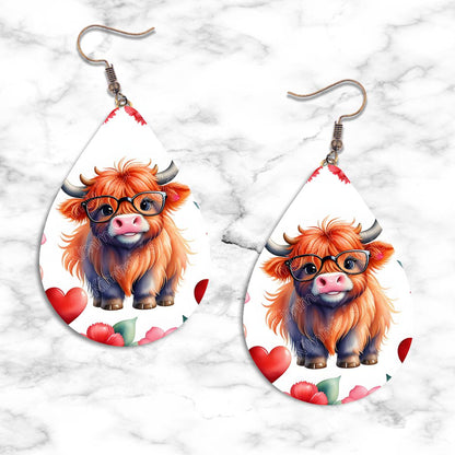 Highland Cow Valentines Teardrop Earring Collection - 07 - jewelry