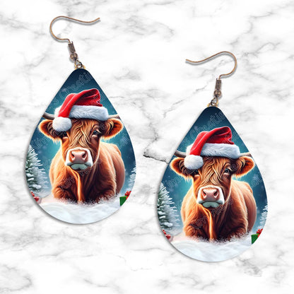 Highland Cow Christmas Teardrop Earring Collection - Kimmie's Creations L.L.C.