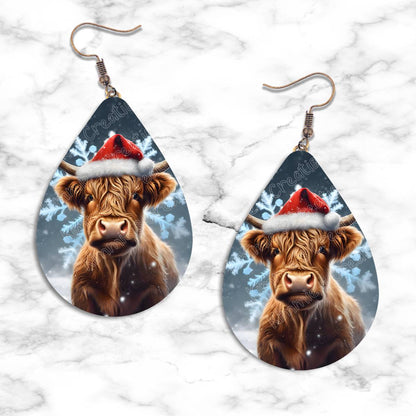 Highland Cow Christmas Teardrop Earring Collection - Kimmie's Creations L.L.C.