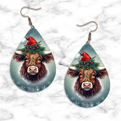 Highland Cow Christmas Teardrop Earring Collection - Kimmie's Creations L.L.C.
