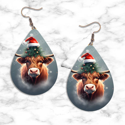 Highland Cow Christmas Teardrop Earring Collection - Kimmie's Creations L.L.C.