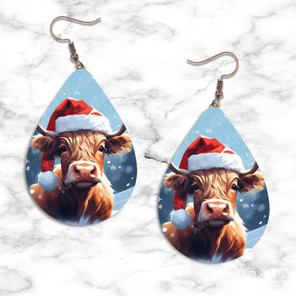 Highland Cow Christmas Teardrop Earring Collection - Kimmie's Creations L.L.C.