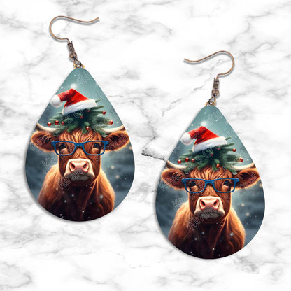 Highland Cow Christmas Teardrop Earring Collection - Kimmie's Creations L.L.C.