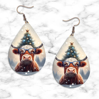 Highland Cow Christmas Teardrop Earring Collection - Kimmie's Creations L.L.C.