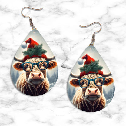Highland Cow Christmas Teardrop Earring Collection - Kimmie's Creations L.L.C.