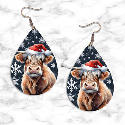 Highland Cow Christmas Teardrop Earring Collection - Kimmie's Creations L.L.C.