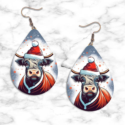 Highland Cow Christmas Teardrop Earring Collection - Kimmie's Creations L.L.C.