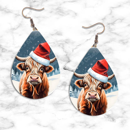 Highland Cow Christmas Teardrop Earring Collection - Kimmie's Creations L.L.C.