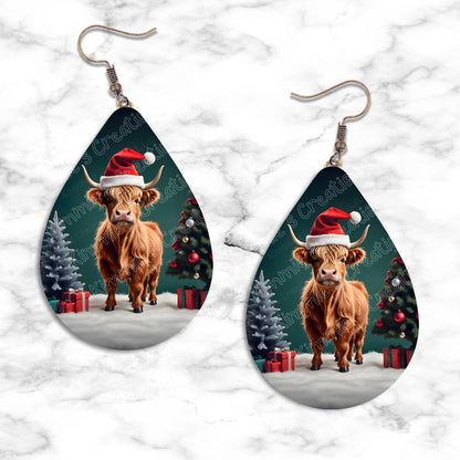 Highland Cow Christmas Teardrop Earring Collection - Kimmie's Creations L.L.C.