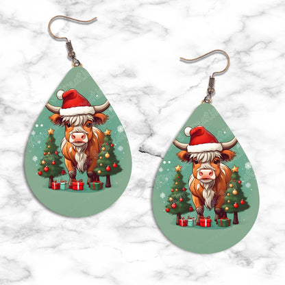 Highland Cow Christmas Teardrop Earring Collection - Kimmie's Creations L.L.C.