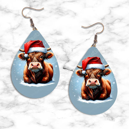 Highland Cow Christmas Teardrop Earring Collection - Kimmie's Creations L.L.C.