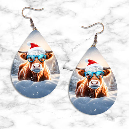 Highland Cow Christmas Teardrop Earring Collection - Kimmie's Creations L.L.C.