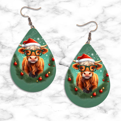 Highland Cow Christmas Teardrop Earring Collection - Kimmie's Creations L.L.C.