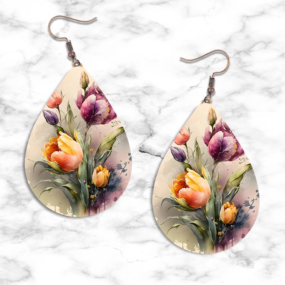 Spring Watercolor Flowers Teardrop Earring Collection - 08 - jewelry