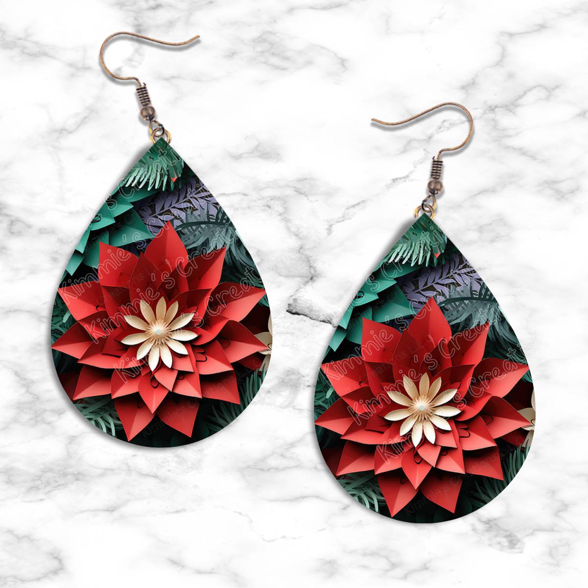 3D Poinsettia Teardrop Earring Collection - Kimmie's Creations L.L.C.